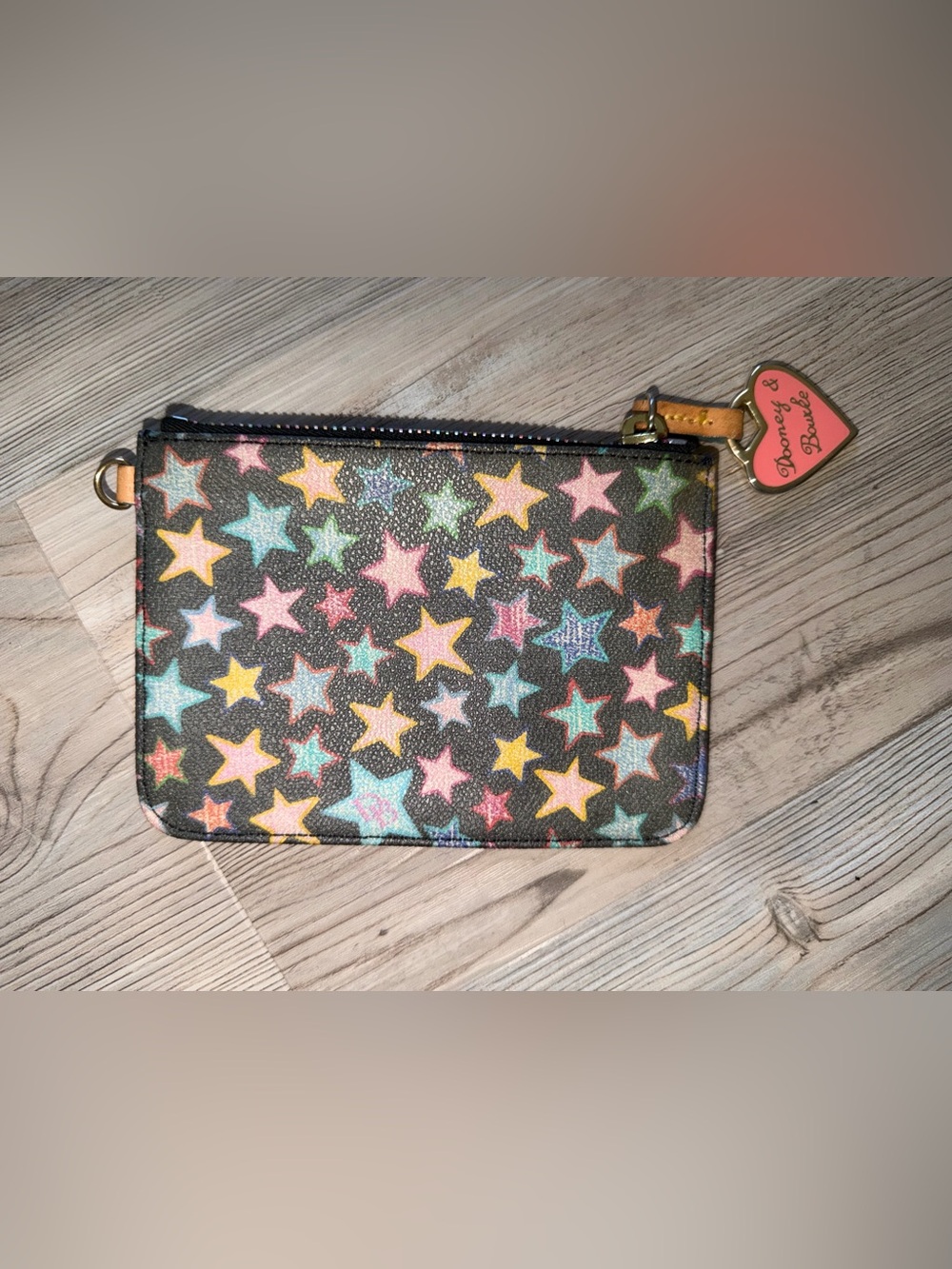 Dooney & Bourke Black Scribble Star Print Zip Wallet Coin Purse